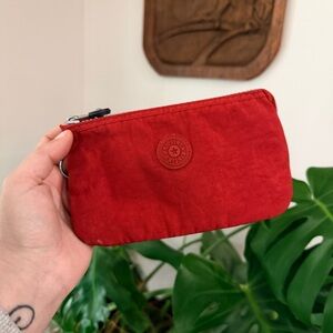 Kipling Red Nylon Zip Pouch Coin Purse Organizer